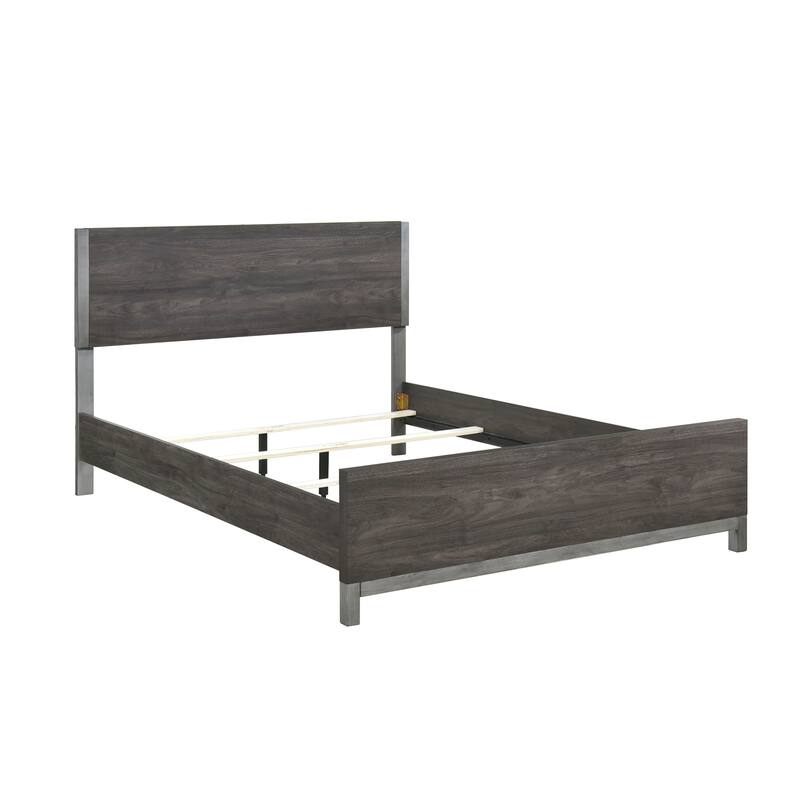 Queen Size Wood Panel Bed with Metal Accents and Scratch-Resistant Finish