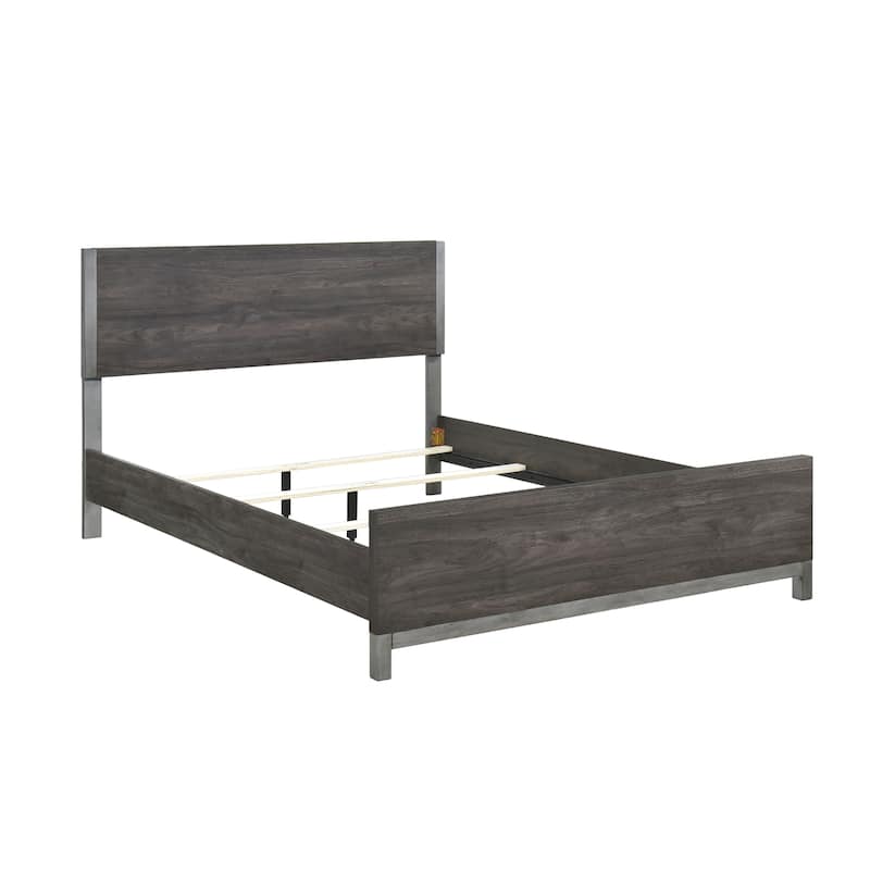 Sleek Modern Queen Bed with Brownish Gray and Antique Silver Finish