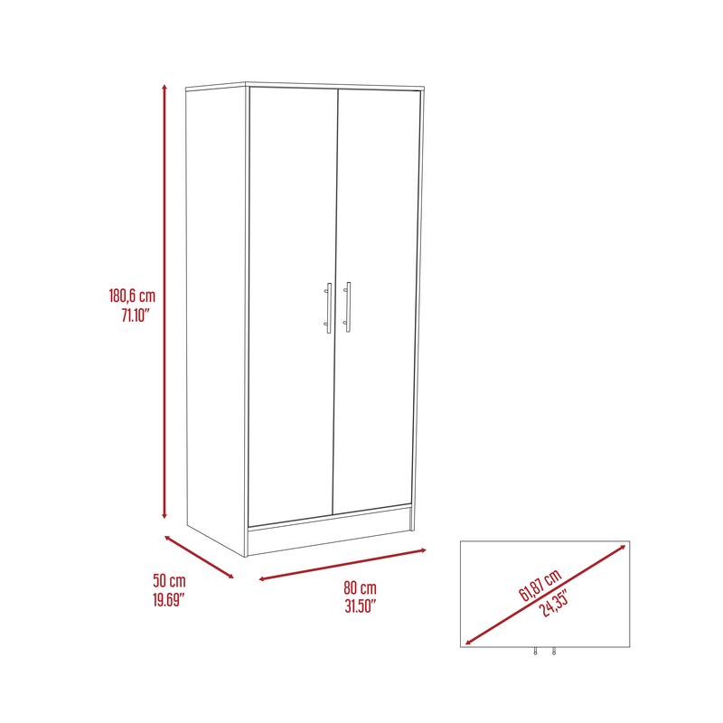 31.5" Modern Double-door Armoire with Metal Rod, Two Shelves and One Drawer