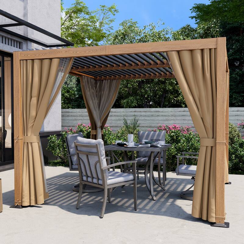 10 ft. x 10 ft. Aluminum Louvered Pergola with Adjustable Roof and Curtains