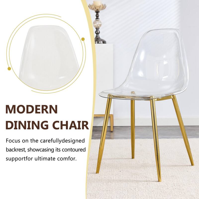 Set of 5 Piece Round Glass Dining Table and 4 Transparent Plastic Chairs X Shaped Metal Base