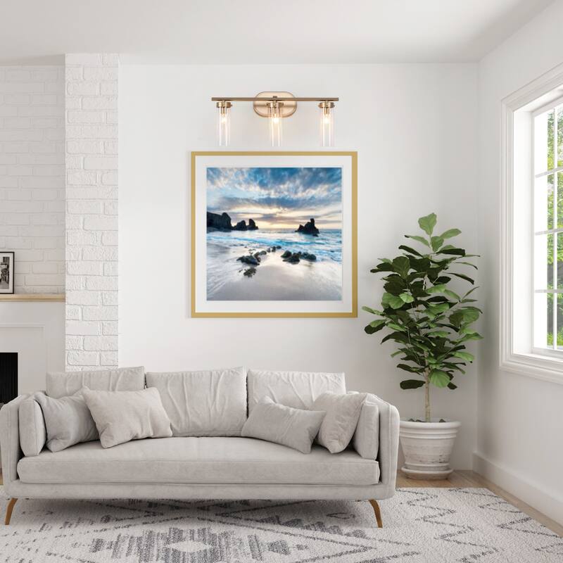 Modern 3-Light Gold Bathroom Wall Sconces Linear Glass Vanity Lights