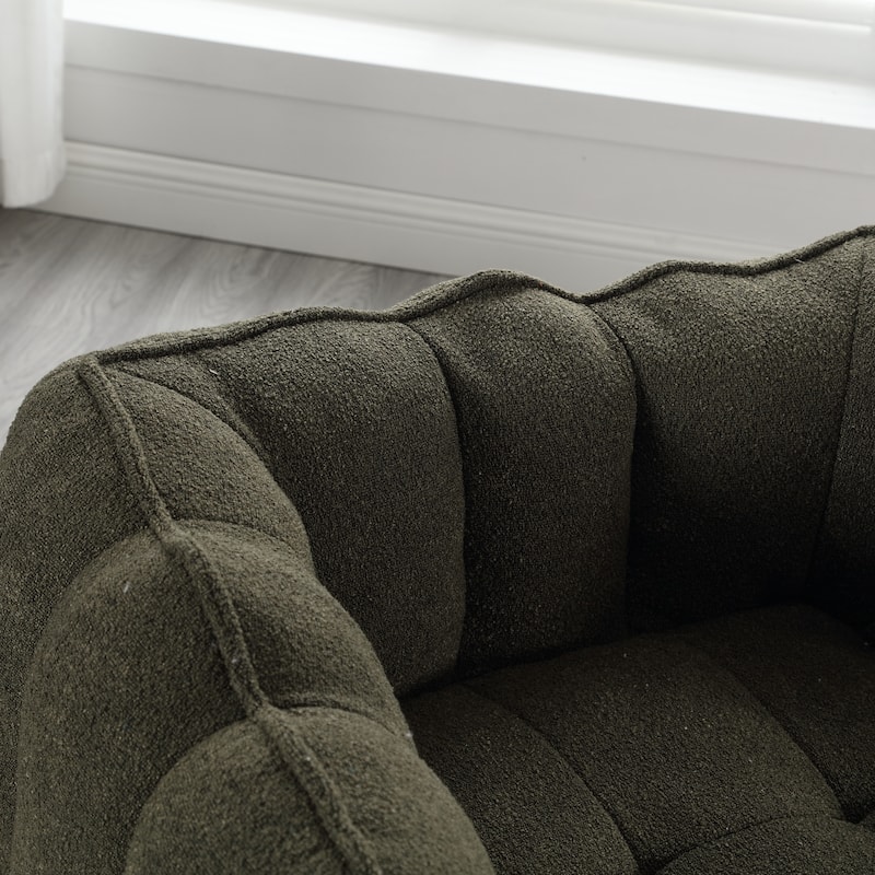 Chenille Upholstered Square Lazy Sofa Chair with Ottoman