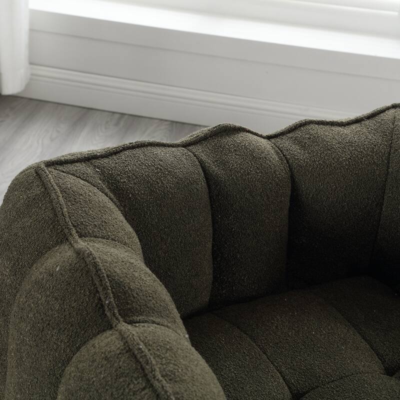 Extra-Large Chenille Bean Bag Chair with Footstool, Comfy Bean Bag Sofa for Adults, High Resilient Foam Square Lazy Sofa