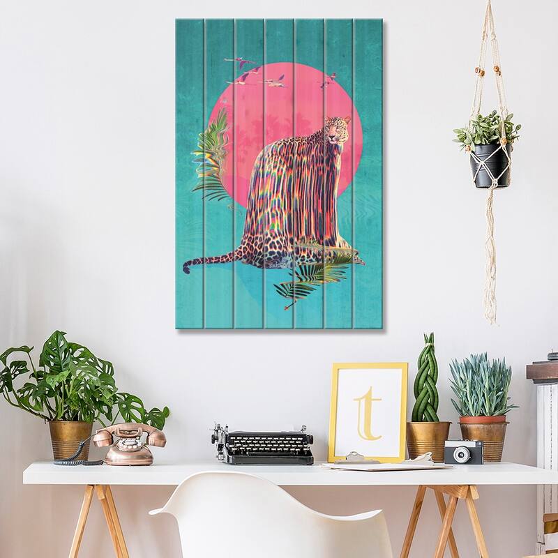 Jaguar Print On Wood by Ali Gulec - Multi-Color