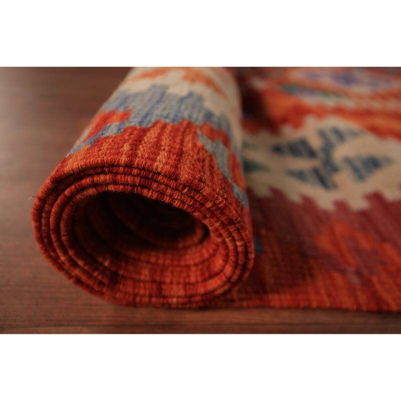 Orange Geometric Kilim Oriental Large Rug Flatweave Wool Carpet - 10'1" x 16'3"