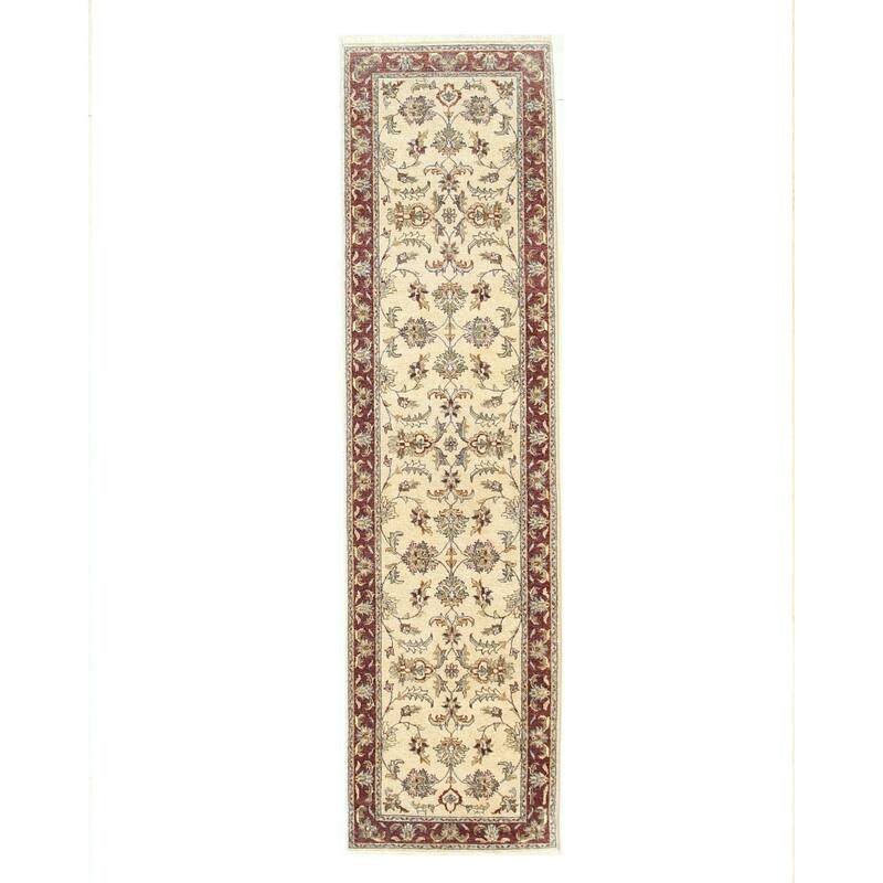 Ivory Hand-Knotted Wool Traditional Agra Rug, 2'7 x 9'8, Elegant Small Accent Rug - L
