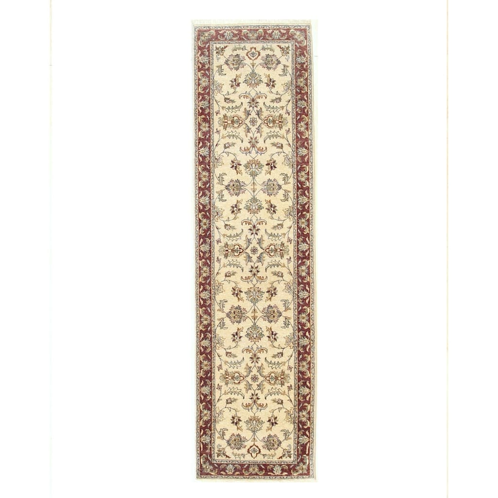 Ivory Hand-Knotted Wool Traditional Agra Rug, 2'7 x 9'8, Elegant Small Accent Rug - L