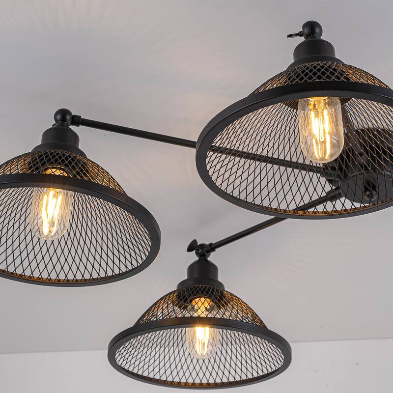 4 Lights Industrial Cone Shaped Iron Mesh Flush Mount Ceiling Light - Dia.47.24-in