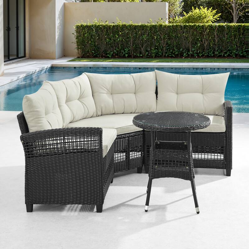 Corvus Fife 4-piece Outdoor Wicker Sectional Set with Round Glass Table