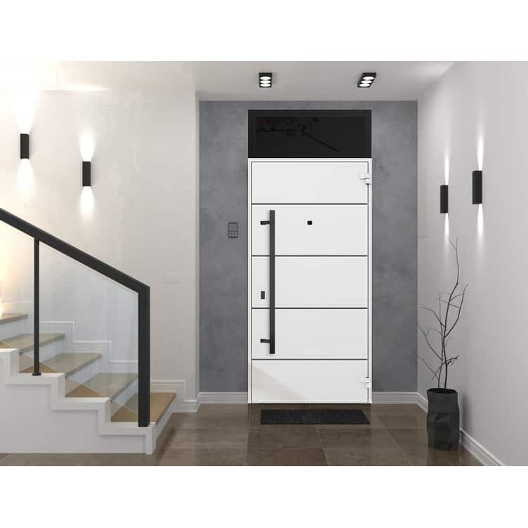 Exterior Prehung Steel Entry Door 0131 Black Enamel 2 Sidelites Top Window Stainless Steel Inserts W16+36+16xH80+16