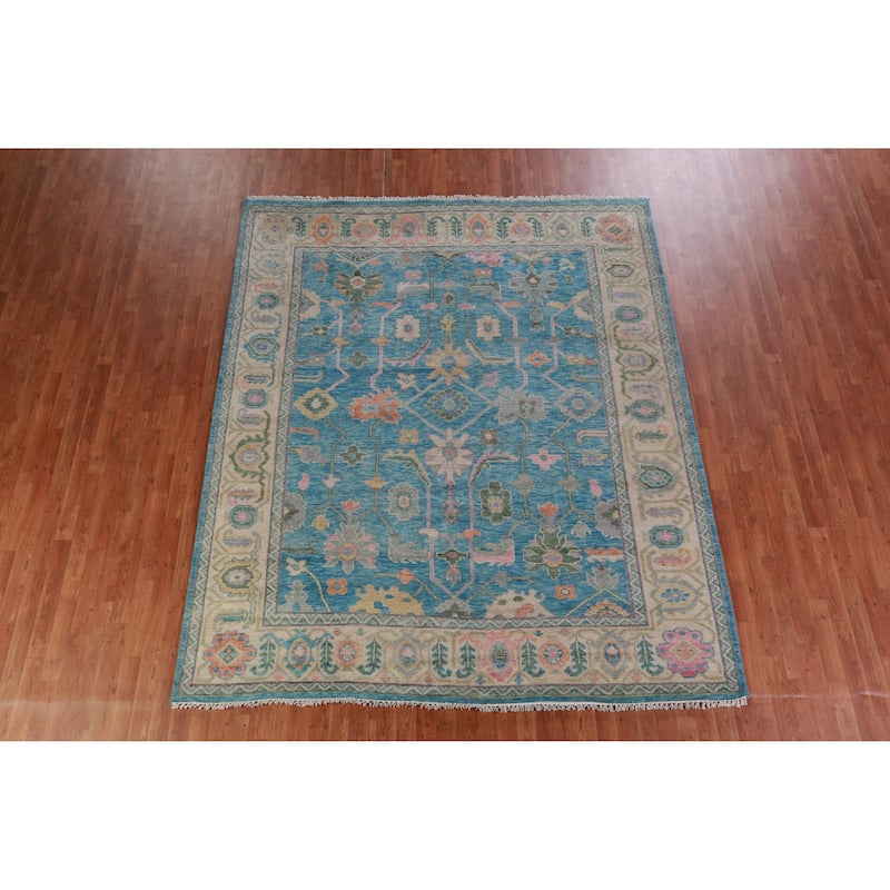 Hand Knotted Oriental 100% Wool Carpet Transitional All-Over Navy Blue & Blues Oushak Area Rug - 9' 8'' X 8' 0''
