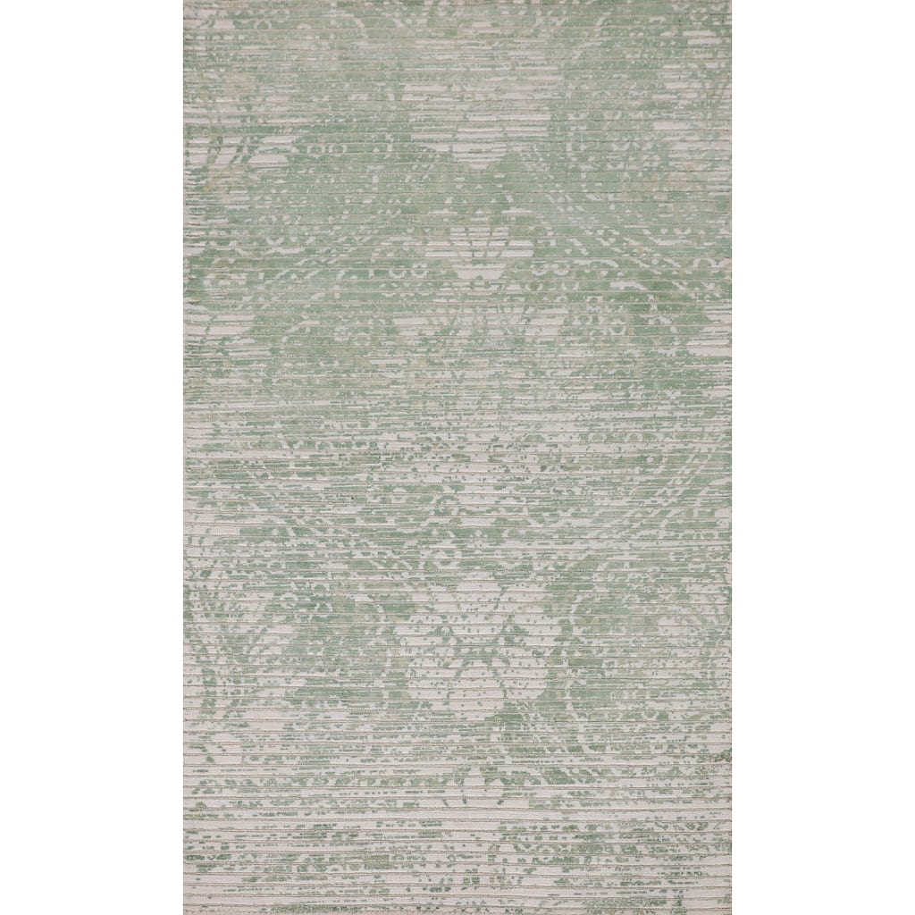 Striped Green Modern Abstract Accent Rug Handmade Wool Carpet - 2'8"x 4'9"