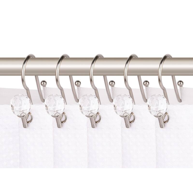 Utopia Alley Rustproof Zinc Double Shower Curtain Hooks for Bathroom, Crystal Design, Set of 12 - Brushed Nickel