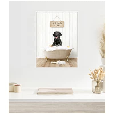 Kate and Laurel Sylvie Black Lab in Farmhouse Hot Bath Framed Canvas by Amy Peterson