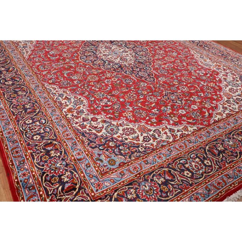 Floral Kashan Turkish Area Rug Machine Made Living Room Red Carpet - 9'8" x 12'9"