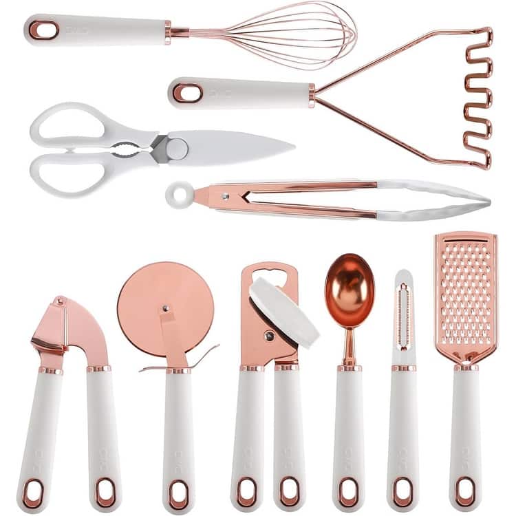 COOK WITH COLOR Kitchen Gadget Set Copper Plated Stainless Steel Utensils with Soft Touch Handles, 10 Pieces