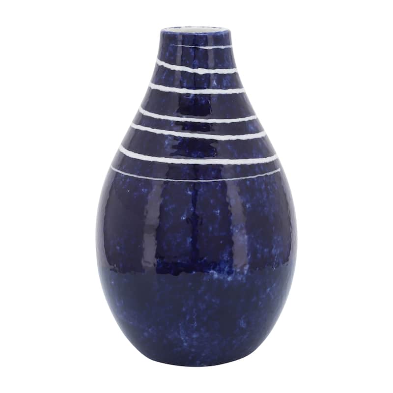 Sagebrook Home Ceramic Vase - Perfect For Stylish Floral Arrangements - Striped Blue