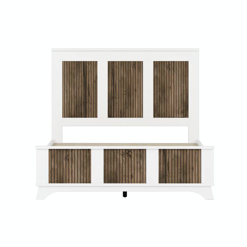 4-Piece Bedroom Set: Farmhouse Platform Bed, Nightstand, and Dresser with Metal Handles