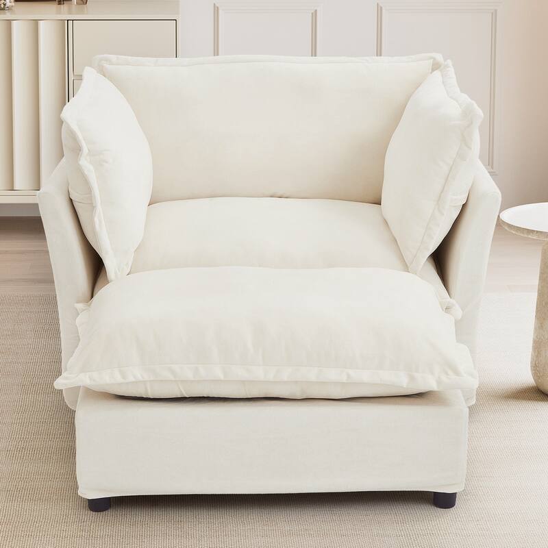 Modern Armchair Sofa 47" Cozy Upholstered Sofa Chair with Movable Ottoman, Curved Armrests and Soft Pillows for Living Room