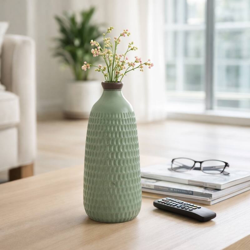 Ceramic Modern Dimpled Texture Vase - Green, 16"