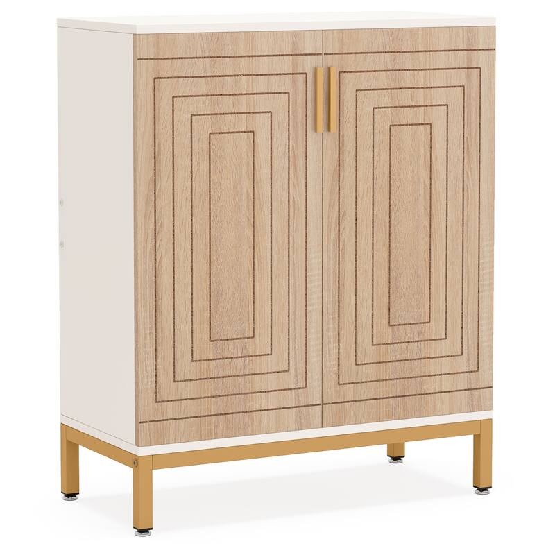 31" White & Natural Wooden Shoe Cabinet, 5 Tiers