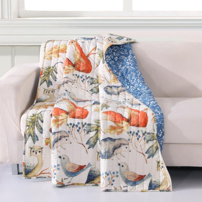 Porch & Den Morilon Forest Wildlife Quilted Throw - Natural