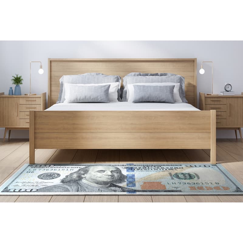 Well Woven Money Dollar Front Novelty Machine Washable Area Rug