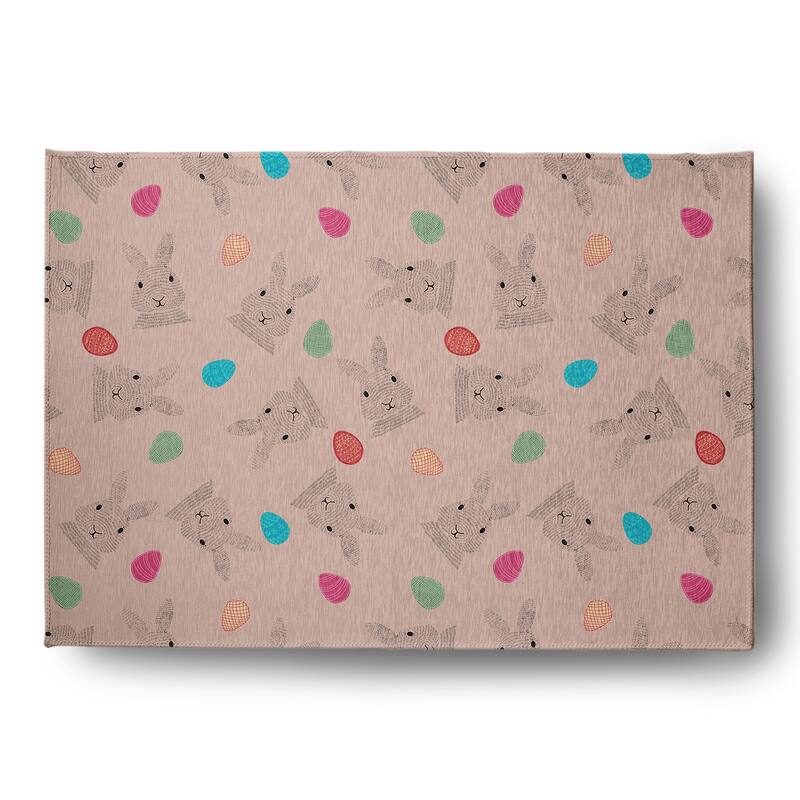 Bunnies and Eggs Easter Chenille Indoor/Outdoor Rug - Sunwashed Red - 5' x 7'