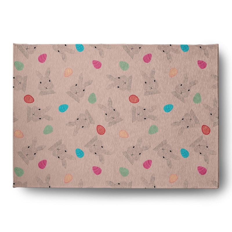 Bunnies and Eggs Easter Chenille Rug - Sunwashed Red - 5' x 7'