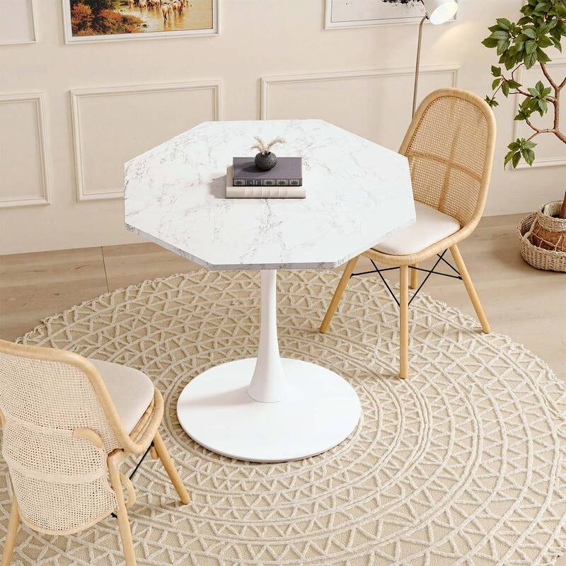 Modern Octagonal Table,Perfect for Various Home Settings - White Marble