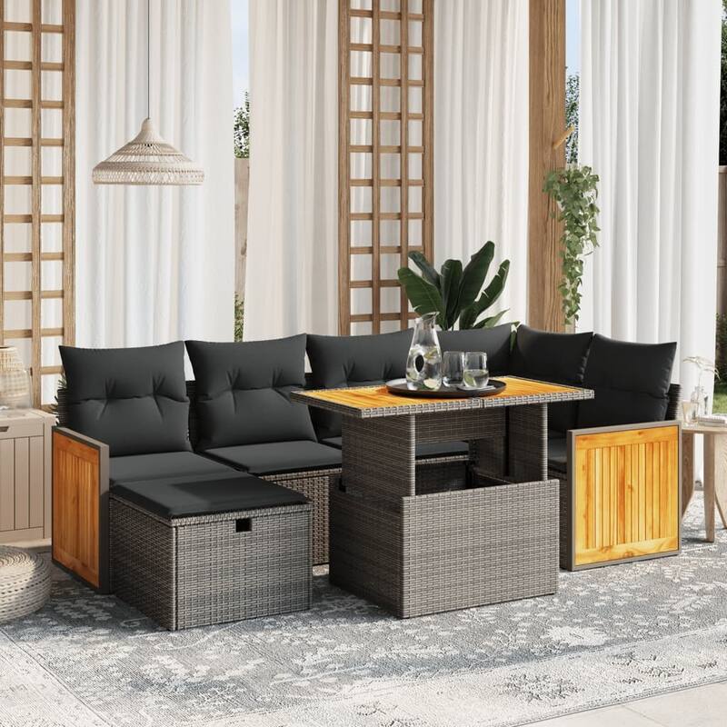 vidaXL Patio Sofa Set with Cushions Outdoor Conversation Furniture Poly Rattan - Grey-without storage - 21.7 x 39.4 x 28.7