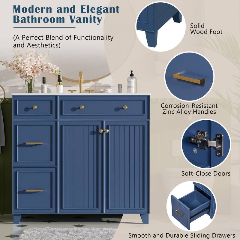 Transitional Style 36-inch Bathroom Vanity with Ceramic Sink, 2 Soft-Close Doors Freestanding Cabinet with 2 Drawers