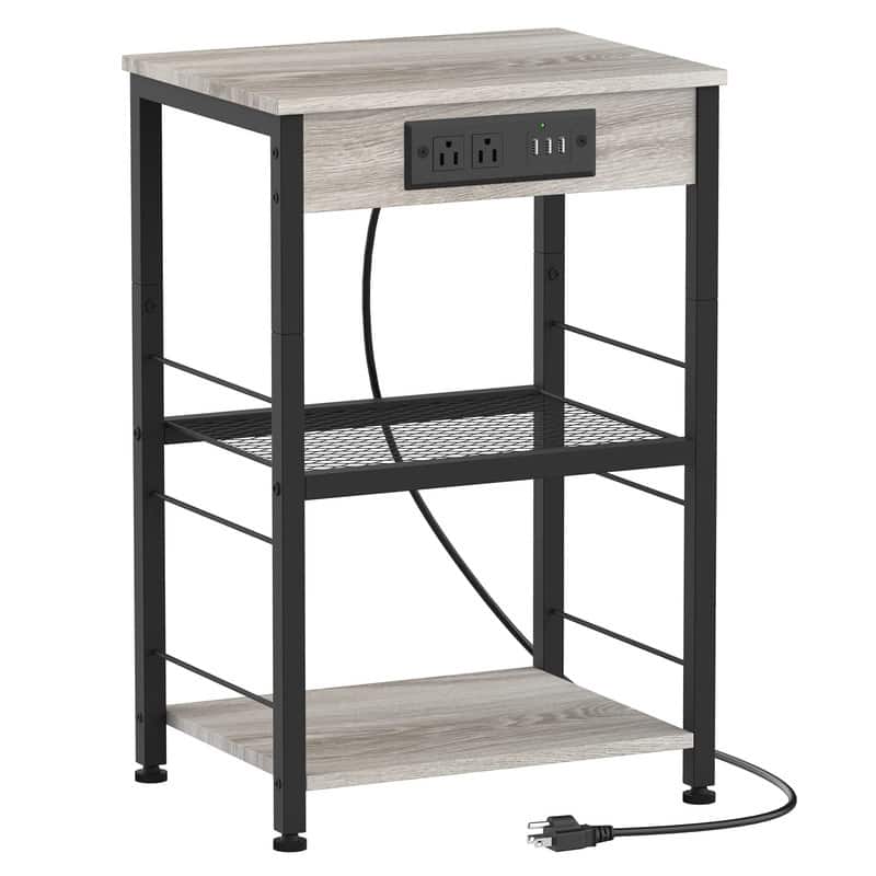 Nightstand with Charging Station - Grey+black