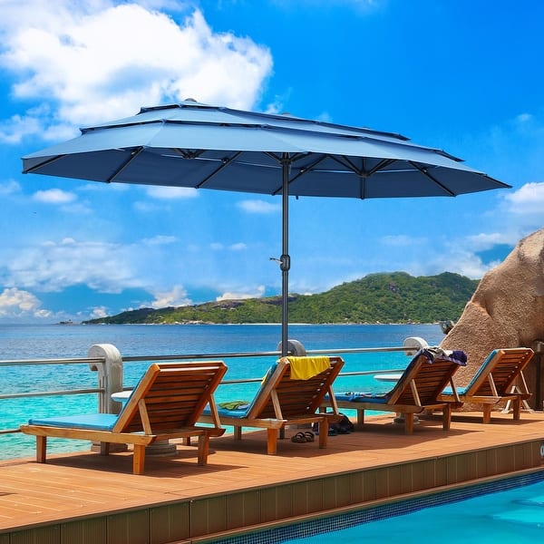 blue table patio umbrella SUPERJARE 13FT Outdoor for Patio, Double sided Pool Umbrellas with Fade Resistant Canopy, Large Umbrella for Deck, Market, Backyard This rectangular outdoor umbrella spans 9 ft ABCCANOPY 10FT Scalloped Patio Umbrella