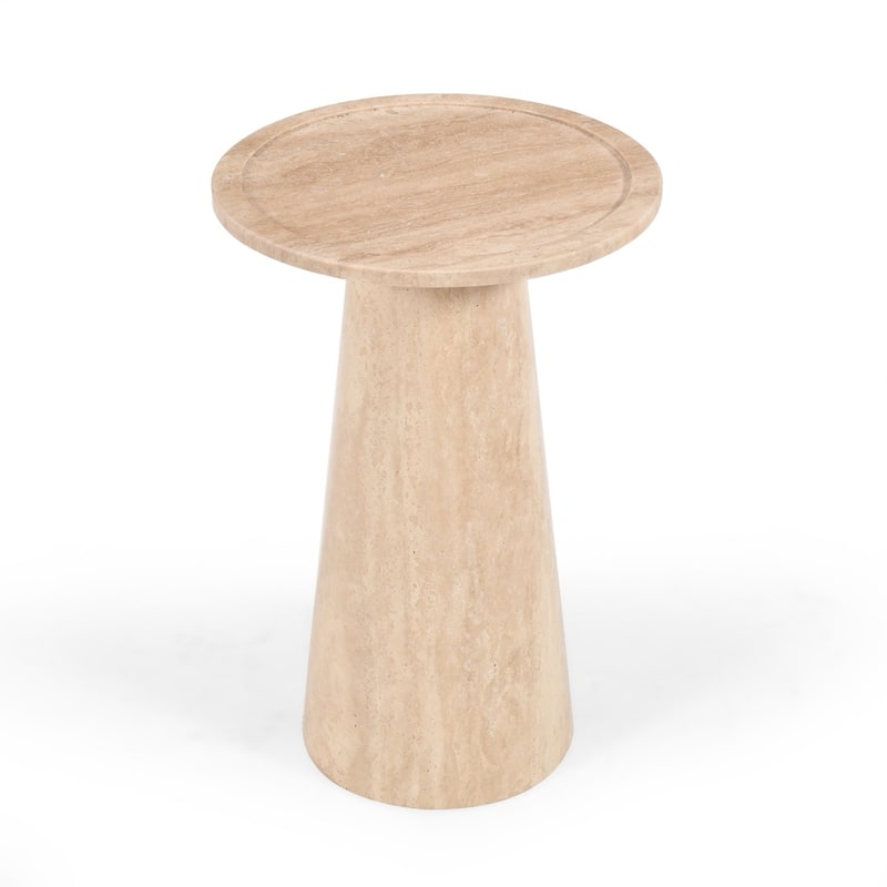 Round Marble Top Pedestal End Table - 24" - Beige