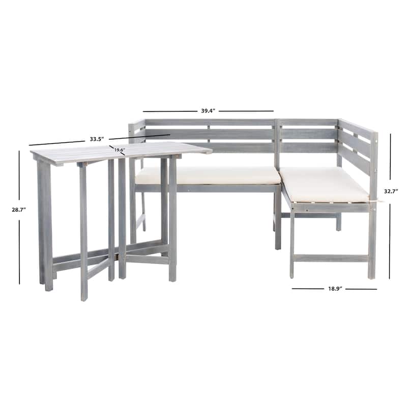 SAFAVIEH Outdoor Kenna 3-Piece Balcony Corner Lounge Set - 39Wx19Dx33H