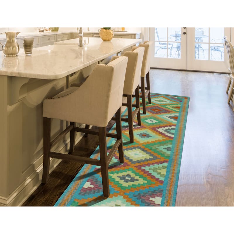 Hand-Woven Sangat Kilim Hamadi Orange/Blue Runner - 2'8" x 9'5"