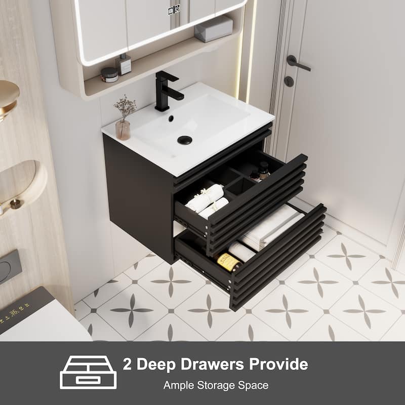 Bathroom Vanity with Drop-In Ceramic Sink Wall-Mounted Storage Cabinet
