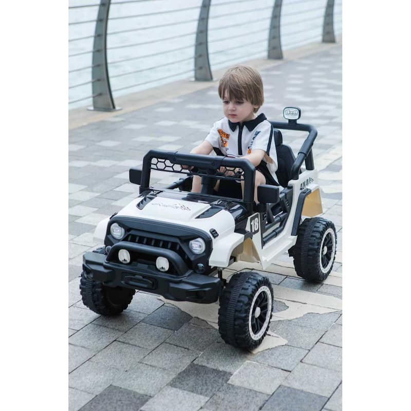 12V Kids Electric Off-Road Car with Remote, Battery Powered Electric Car Black White Electric Vehicle with LED Lights