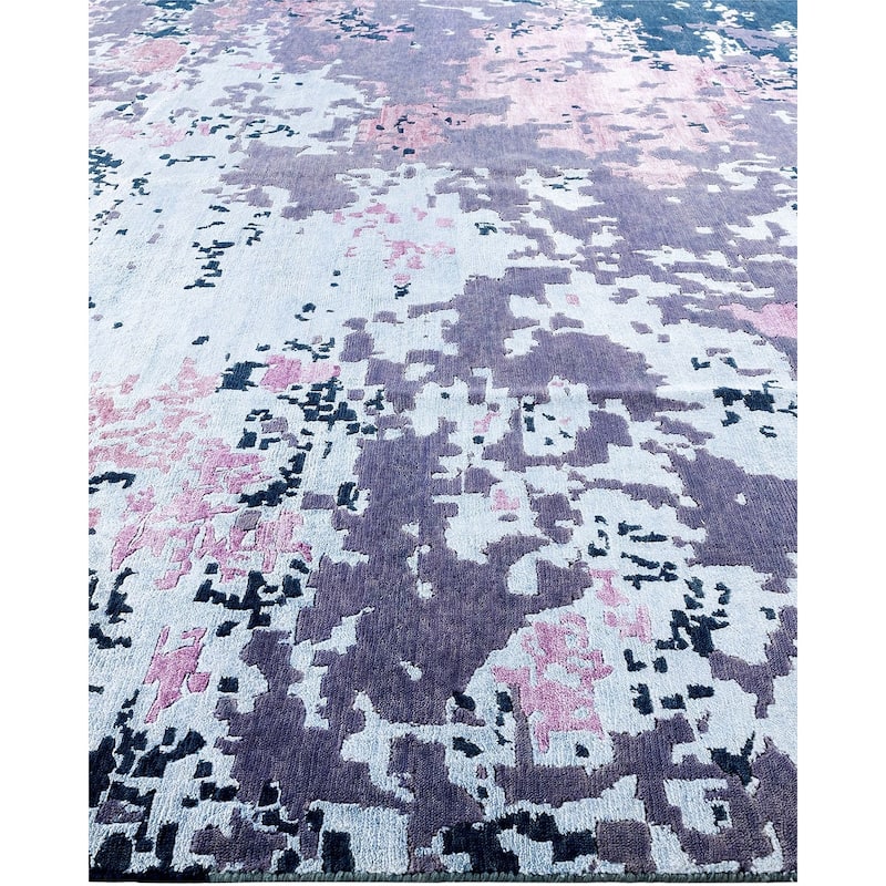 Modern One-of-a-Kind Hand-Knotted Area Rug - Gray, 8' 10" x 12' 0" - 8' 10" x 12' 0"