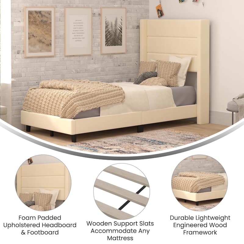 Upholstered Platform Bed with Wingback Headboard