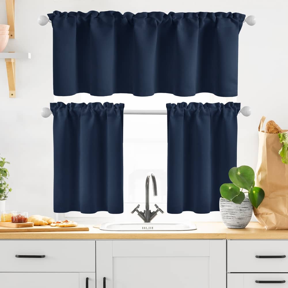 Rod Pocket Kitchen Curtain Valance and Tiers Set