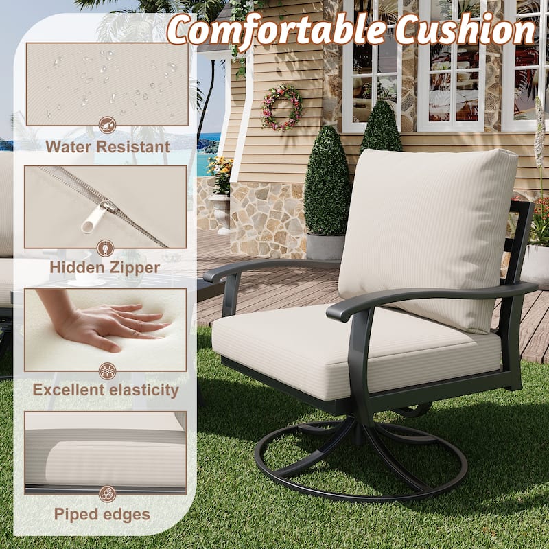 EROMMY Patio Set: 360° Swivel Rockers, Sofa, Ottomans & Table – Outdoor Conversation Set for Poolside, Garden & Deck