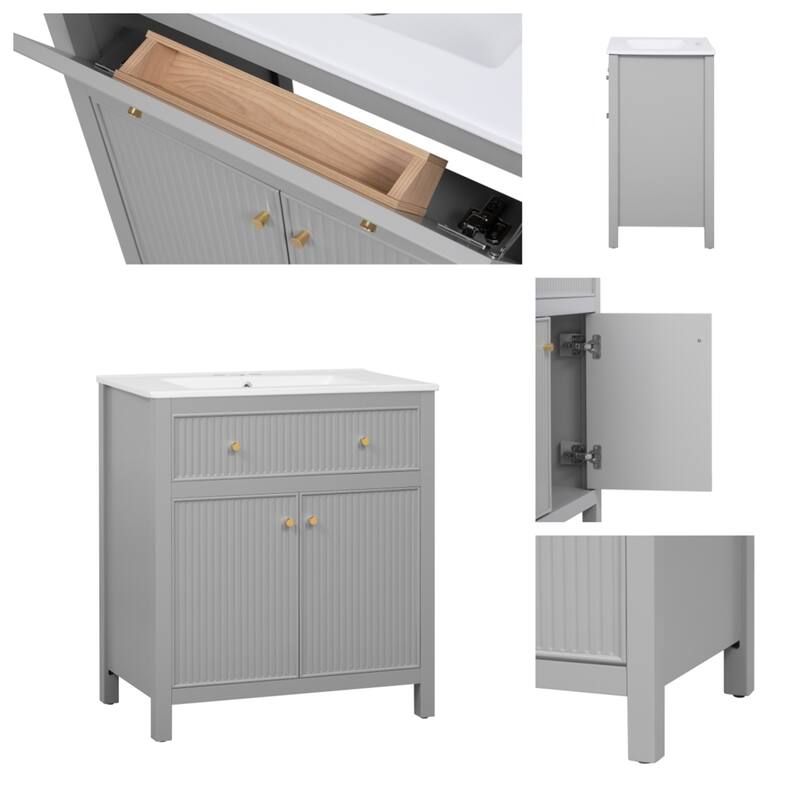 60" Bathroom Vanity Set with Ceramic Sink (Separate) and Soft Closing Doors