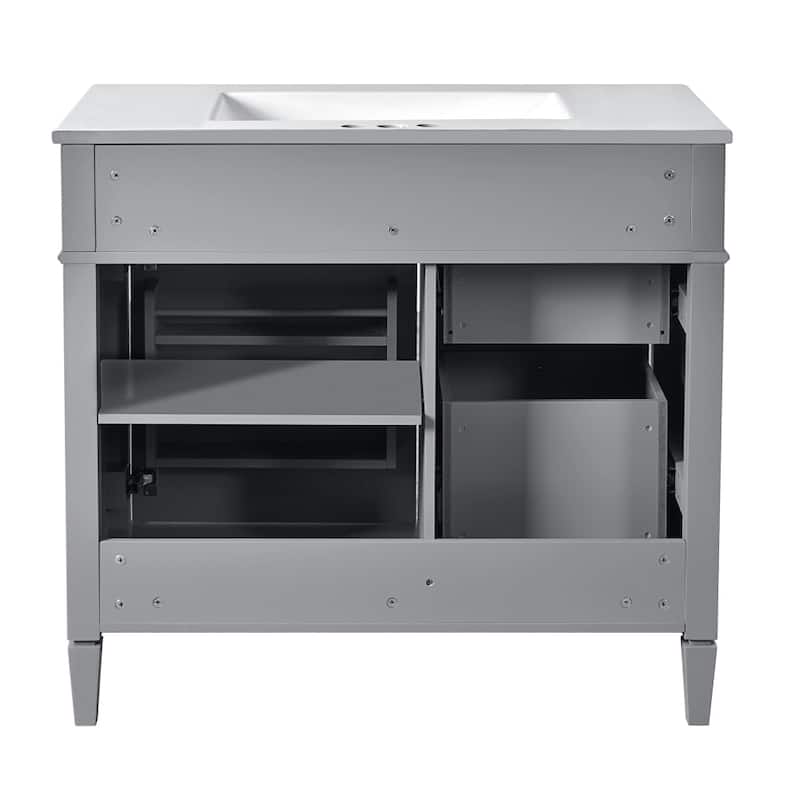 36 in. Modern MDF Bathroom Vanity with White Ceramic Top Sink and Tip out Drawer