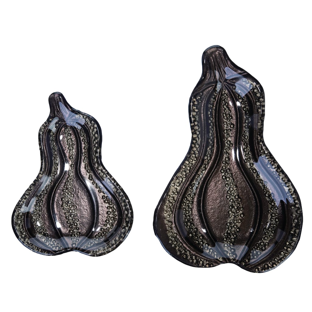 Transpac Glass 12.5 in. Black Harvest Fused Gourd Plate Set of 2