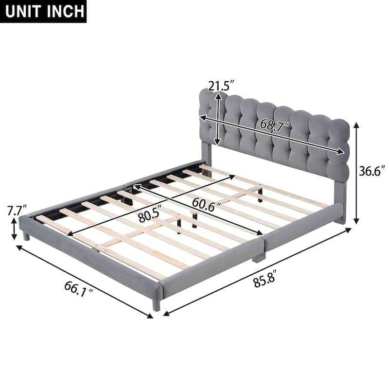 Queen Size Upholstered Platform Bed with Soft Headboard, Modern Solid ...
