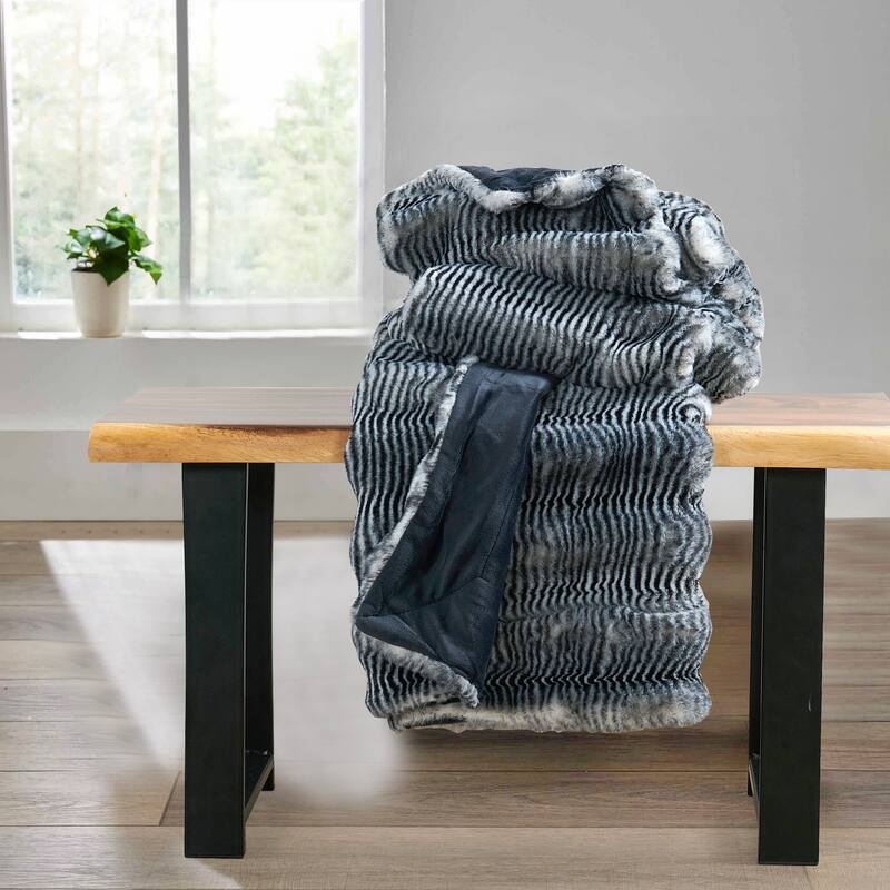 Thick StripeRabbit FauxFur Throw Fuzzy Soft Plush Blanket for Sofa