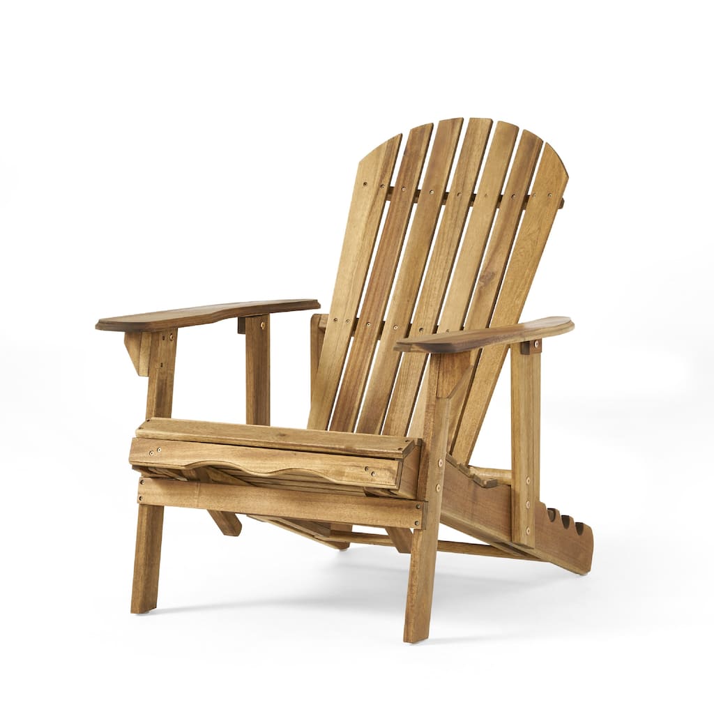 Libo Outdoor Reclining Adirondack Chair, Slatted Light Brown Wood